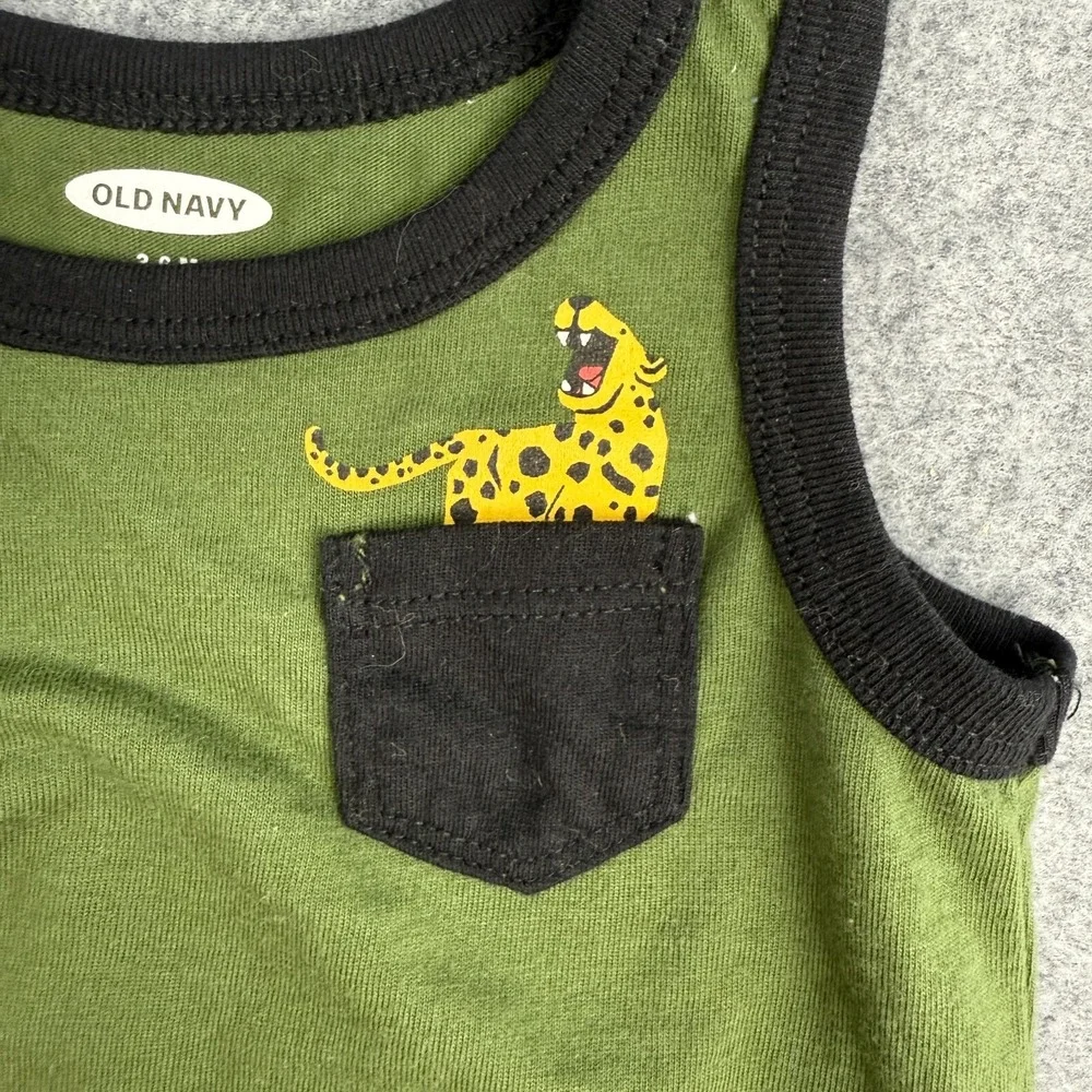 Old Navy Shorts & Tank Top‎ Set Baby Boy 3-6 Months Green Leopard Summer Spring